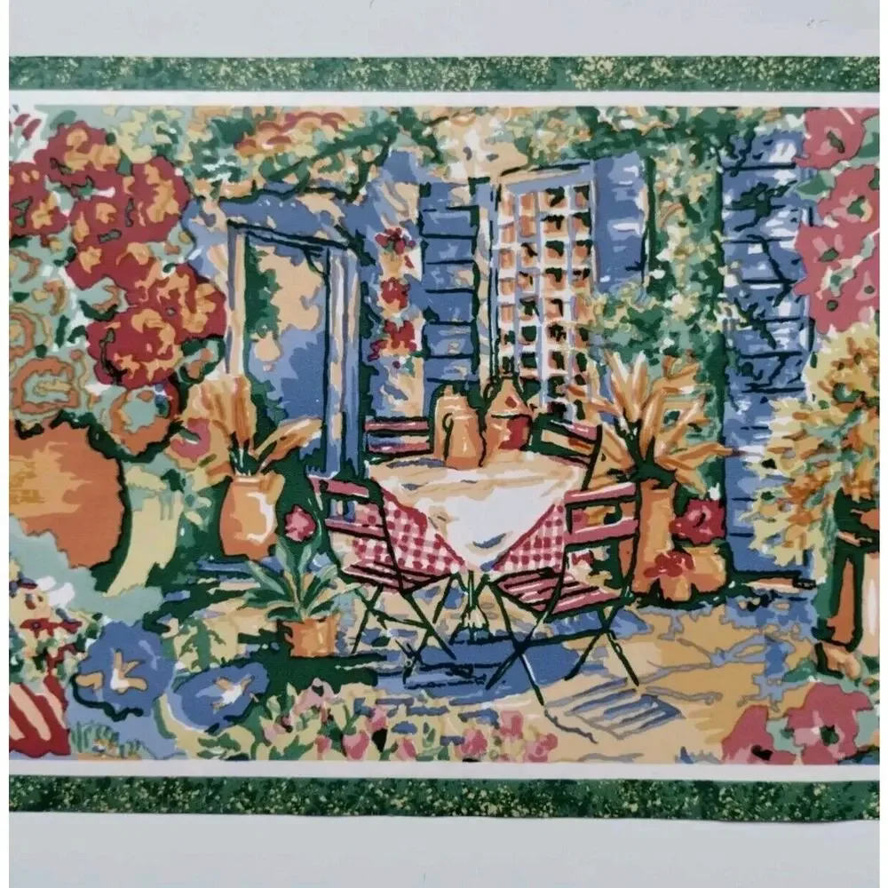 Lot Of 3 - Sunworthy Wallpaper Border - Cafe Floral Watercolor - 15 Yds Total